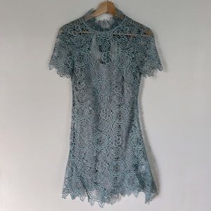 Self-Portrait Sheath Dress • Blue • Lace Pattern • Embroidered Accent